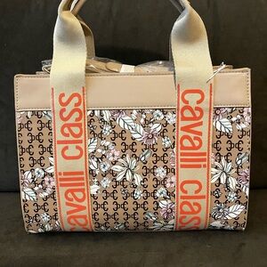 Cavalli Class Brown and Cream Floral Tote